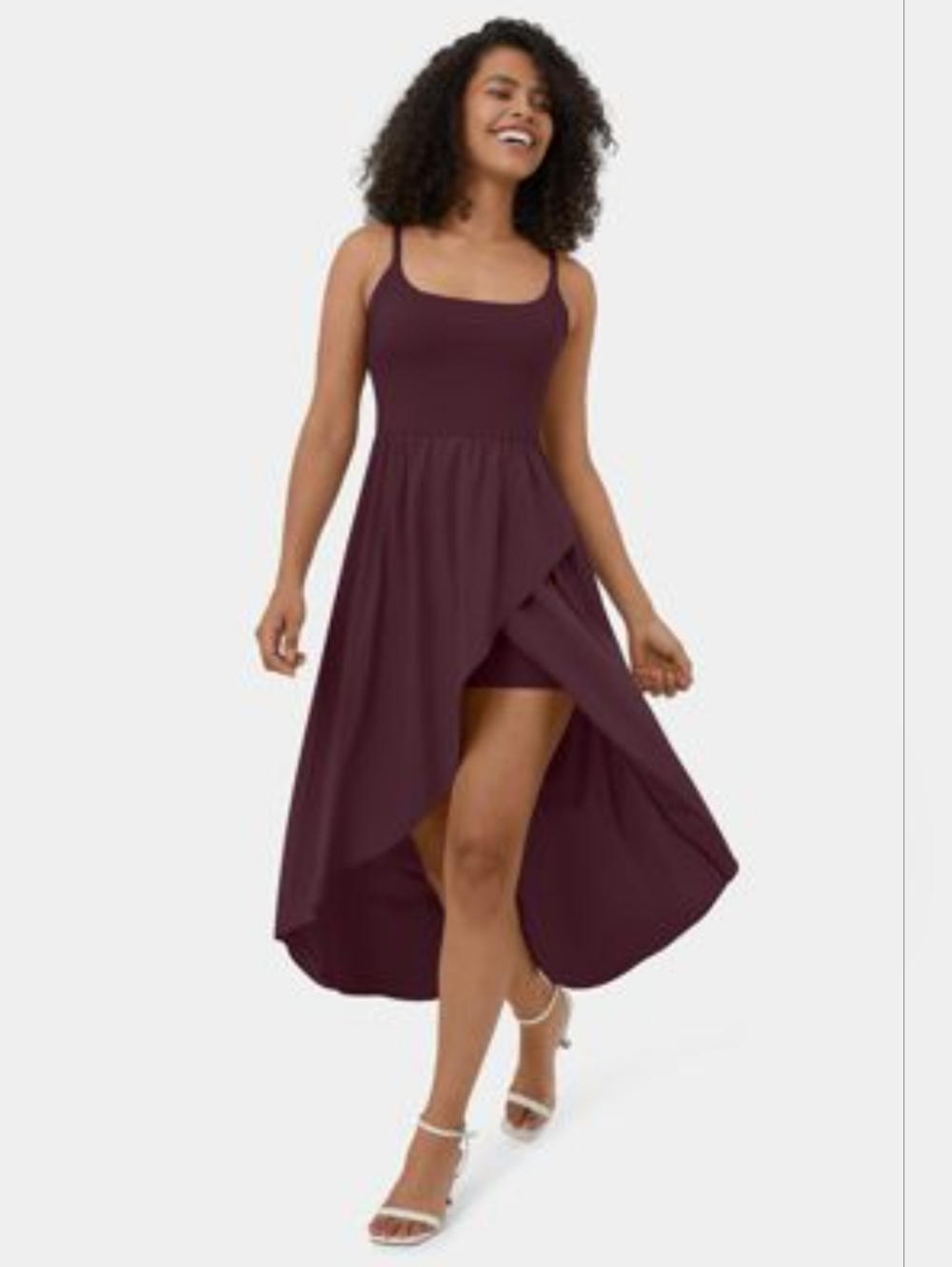 Halara, High-Lo Spaghetti Strap Dress w Detached Shorts, Mauve, Size L